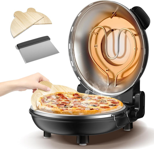 Amzmoon Pizza Oven Indoor Portable, 12 Inch Countertop Indoor Pizza Oven, Pizza Maker Machine For Home, Pizza Cooker with Timer And Temperatures Control Mini Smart, Black, CZP-12SWT