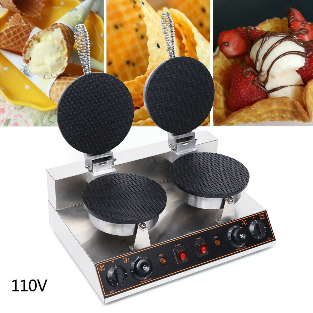 Anqidi 1200W Electric Double-Head Ice Cream Cone Maker Stainless Steel Commercial Nonstick Ice Cream Cones Machine