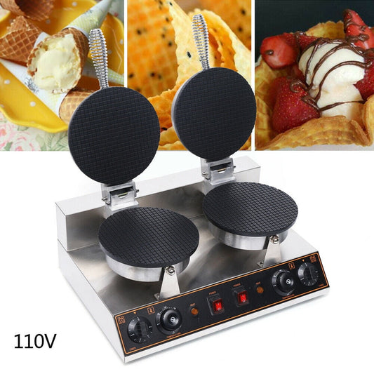 Anqidi 1200W Electric Double-Head Ice Cream Cone Maker Stainless Steel Commercial Nonstick Ice Cream Cones Machine