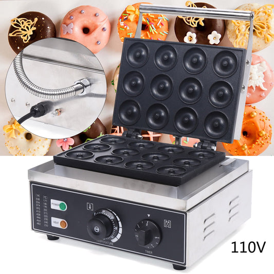 Anqidi 1550W Mini Commercial Donut Machine 12 Grid Nonstick Stainless Steel Doughnut Baker