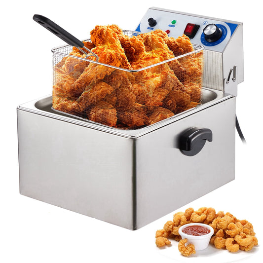 Aoile 11.6 Quart Electric Deep Fryer, Stainless Steel Countertop Oil Fryer with Basket & Lid