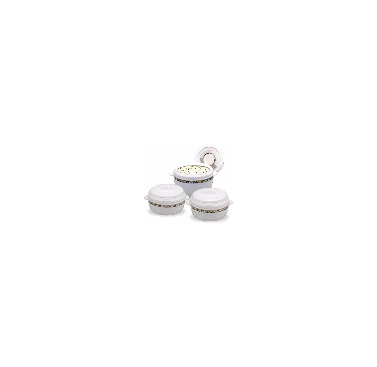 Asian 3-Piece Gift Set Karishma 5L + 8L + 10L Insulated Casserole Serving Bowl With Lid Food Warmer Cooler Hot Pot Storage Container Thermo Thermal Hotpot, White (5000ml + 8000ml + 10000ml)
