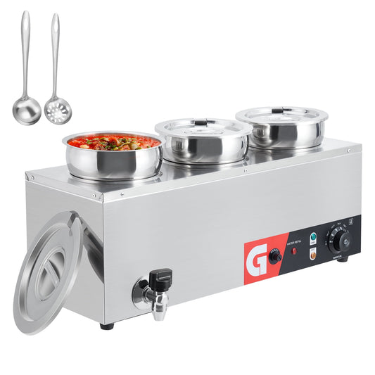 Ataucjin 2X7.4QT(2X7L) Electric Soup Warmer - Fast Heating 1500W, SUS 304 Stainless Steel, Anti-Dry Burn Indicator, Reset Button, 86~185°F Adjustable for Buffet and Restaurant
