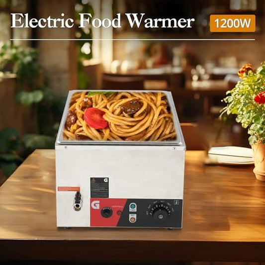 Ataucjin 6-Pan Commercial Food Warmer - 6 x 2.6 Qt Electric Steam Table, 1200W, Professional Countertop Stainless Steel Buffet Bain Marie with 86-185°F Temp Control for Catering and Restaurants