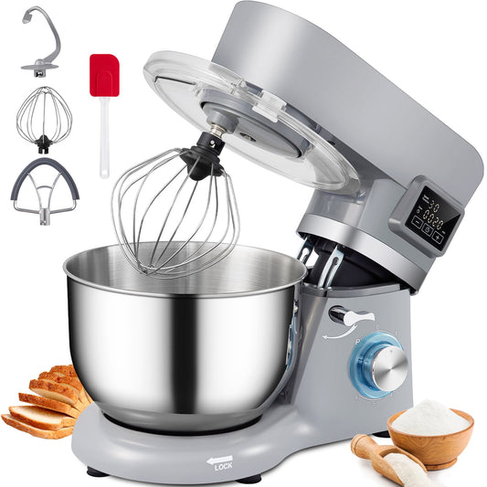 BENTISM 5.8 qt Stand Mixer, Classic Gray with Hook, Beater, Whisk
