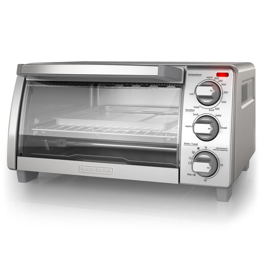BLACK+DECKER&trade; Natural Convection 4-Slice Toaster Oven, Stainless Steel, Bake, Broil, Toast, Keep Warm Cooking Functions