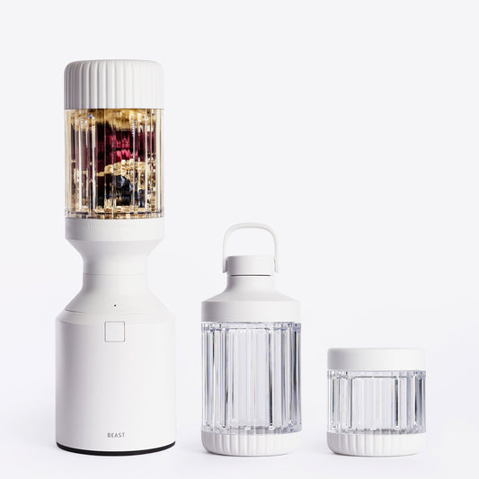 The Beast Blender; Personal Countertop Blending for Smoothies, Shakes, Food Prep & Frozen Fruits & Veggies; Extra Portable Vessels, Straw Cap & Straws Included; 1000W Motor (Cloud White)