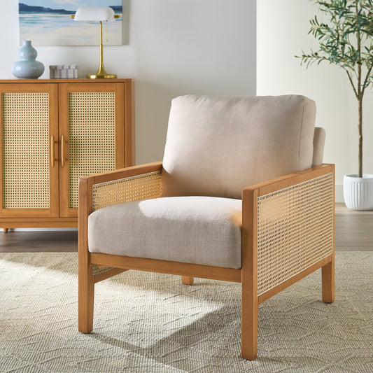 Better Homes & Gardens Springwood Caning Accent Chair, Light Honey Finish