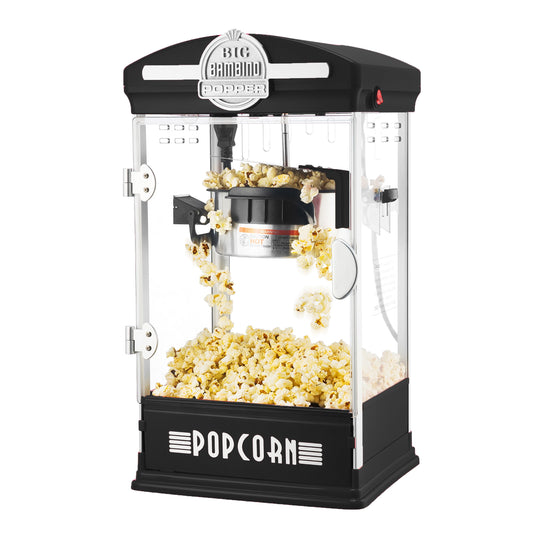 Big Bambino Retro 4oz Tabletop Popcorn Popper with Measuring Cups, Bags, and Removable Tray by Great Northern Popcorn (Black)