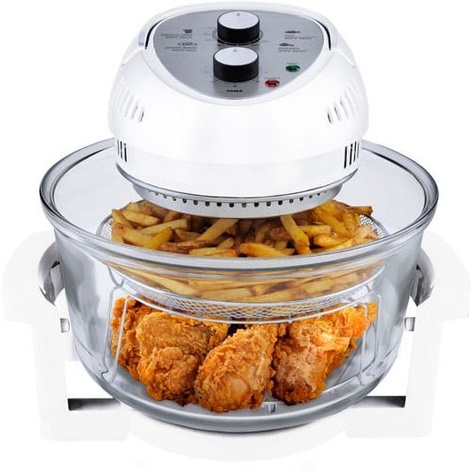 GraniteStone Air Fryer Toaster Oven Combo 16Qt Kitchen Countertop Convection Rotisserie 1300W Large Glass Bowl, White