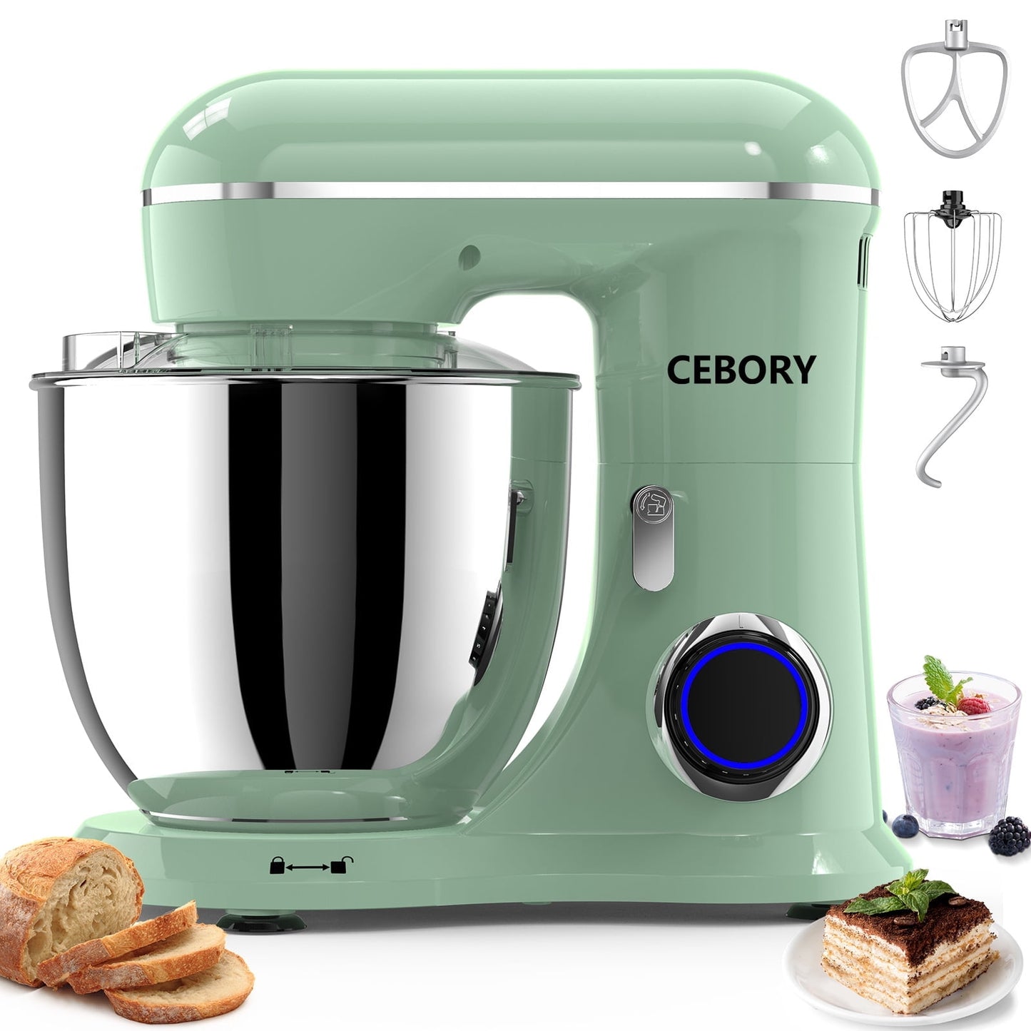 CEBORY 3-IN-1 Stand Mixer, 6.5 QT Tilt-Head 10-Speed Food Mixer, Kitchen Electric Mixer with Dough Hook, Beater, Whisk, Bowl for Most Home Cooks