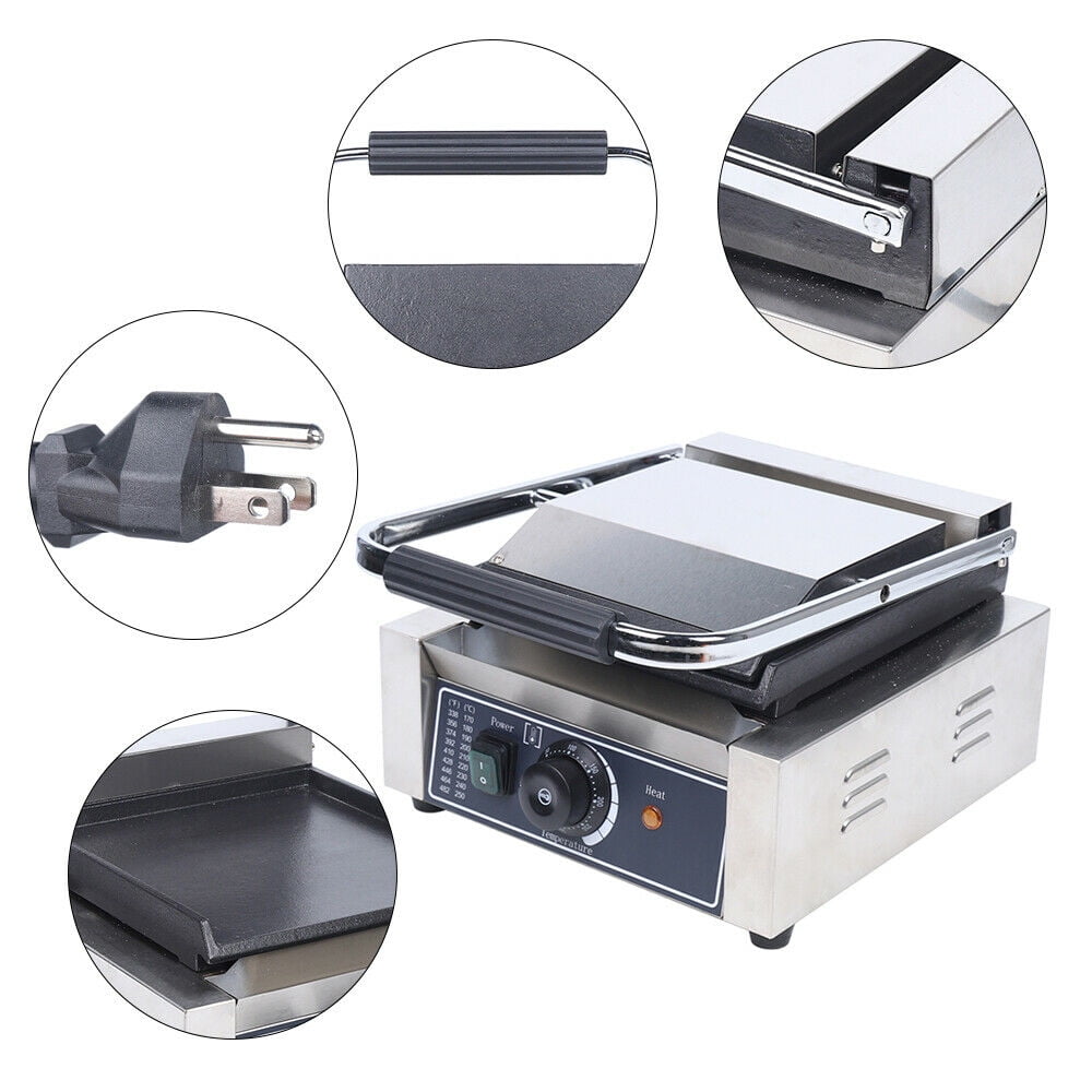 CNCEST Single Grill Panini Maker Commercial Sandwich Press Grill Griddle Smooth Flat NonStick 1800W