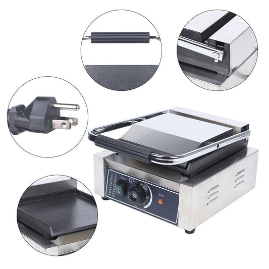 CNCEST Single Grill Panini Maker Commercial Sandwich Press Grill Griddle Smooth Flat NonStick 1800W