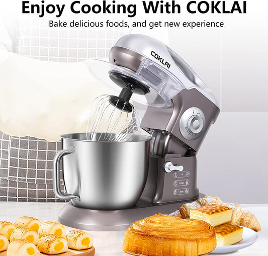 COKLAI Stand Mixer, 10 Speeds Tilt-Head 660W Food Mixer, 7.3-QT Electric Mixer with Stainless Steel Mixing Bowl, Kitchen Mixer with Dough Hook, Flat Beater, Wire Whisk and Splash Guard