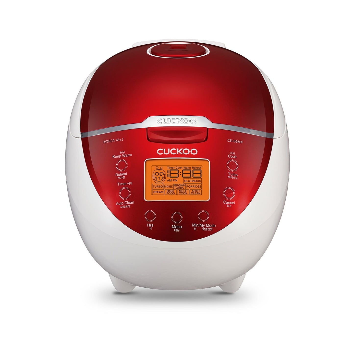 CUCKOO Rice Cooker 12 Cups Cooked Warmer with Nonstick Pot 12 Menu Options and Micom Fuzzy Logic Tech with Auto Clean Feature in White/Red (CR-0655F)