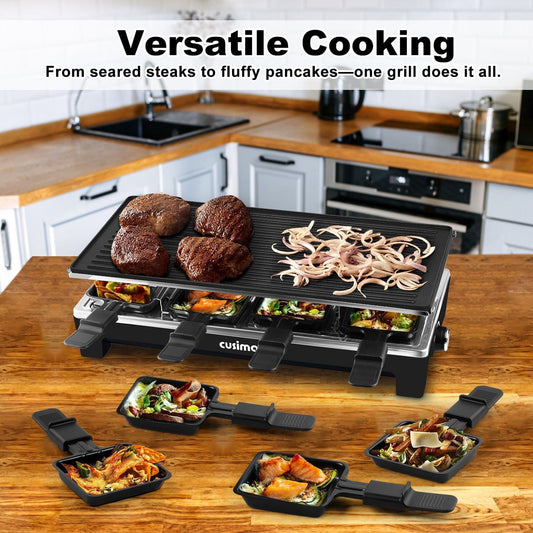 CUSIMAX New Raclette Electric Grill & Portable 2-in-1 Indoor Korean BBQ with Cheese Melter