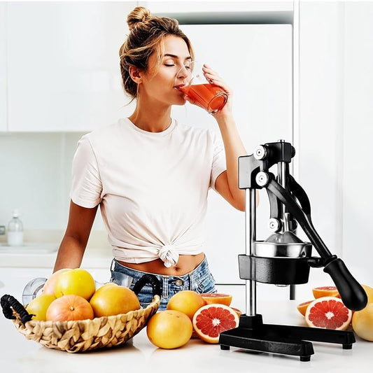 Cast-Iron Orange Juice Squeezer - Easy-to-Clean, Heavy-Duty, Professional Citrus Juicer - Stainless Steel Lemon Squeezer - Manual Citrus Press & Orange Squeezer - Orange Juicer (Black)