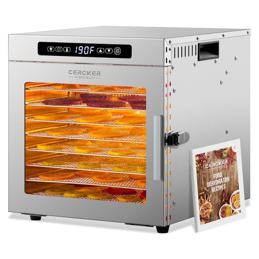 CERCKER Food-Dehydrator Machine 9 Stainless Steel Trays, 1000W High Watt Fruit Dehydrator Food Dryer, 7.7ft² Beef Jerky Maker Machine 190ºF High Temp Control, 24H Timer Meat Dryer for Jerky
