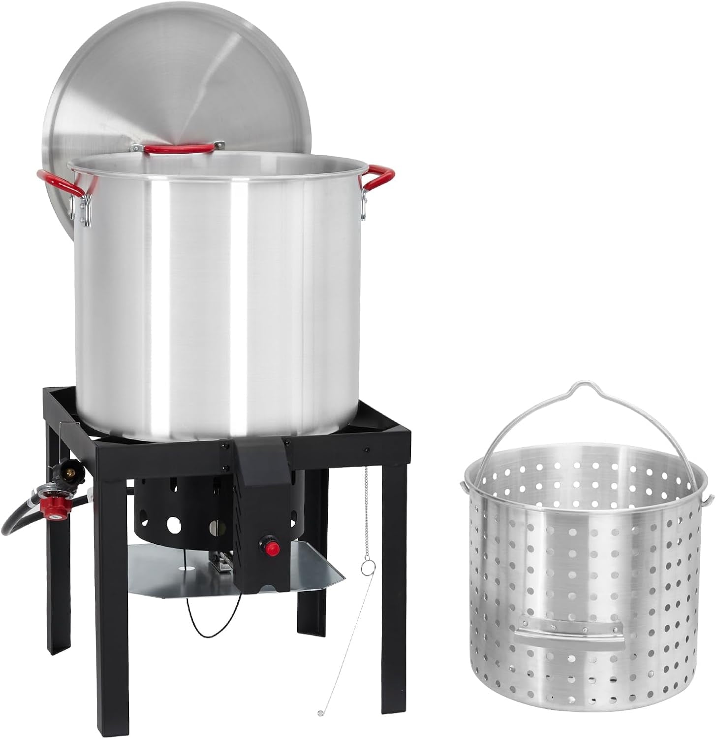 ChaoLink 60 Qt Seafood Boil Pot, ACONEE Aluminum Crawfish Boiling Kit with Steam/Boil Basket & Strainer, 110000 BTU Propane Jet Burner & Lifting Hook, 10 PSI Regulator