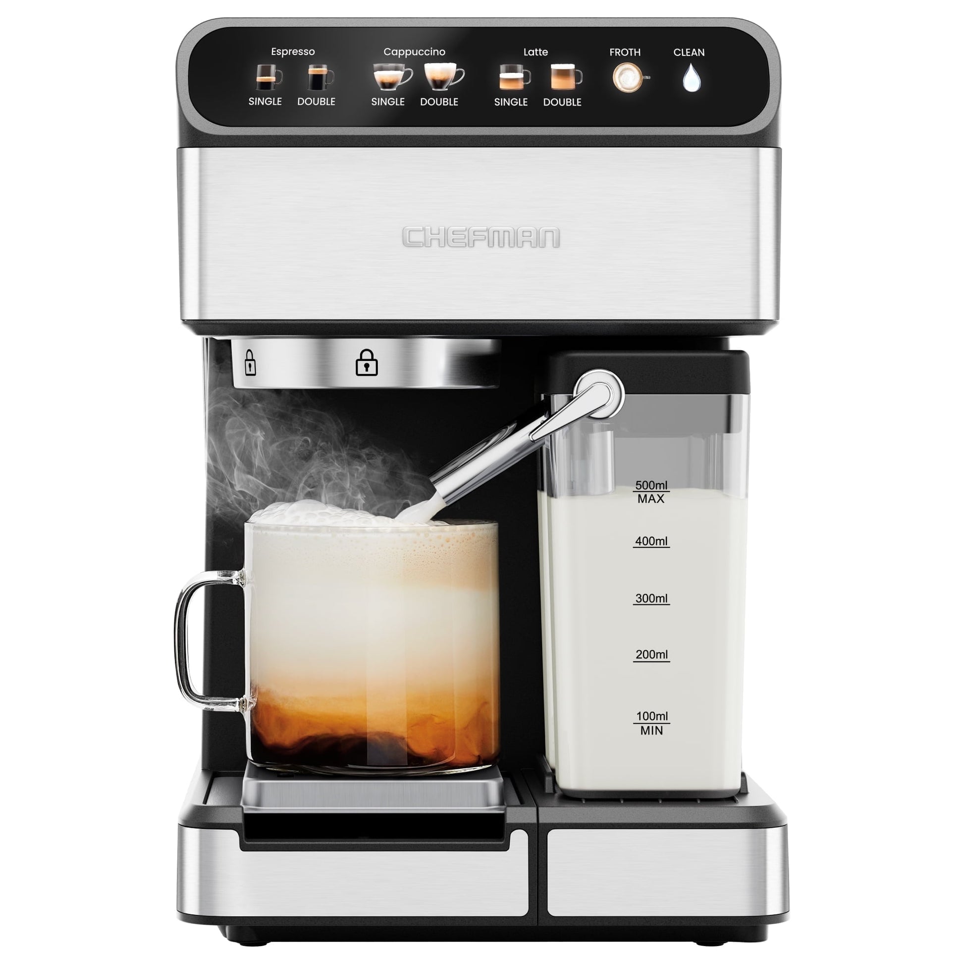 Chefman CaféMaster Pro Espresso Machine w/ Milk Frother for Cappuccinos & Lattes – Stainless Steel
