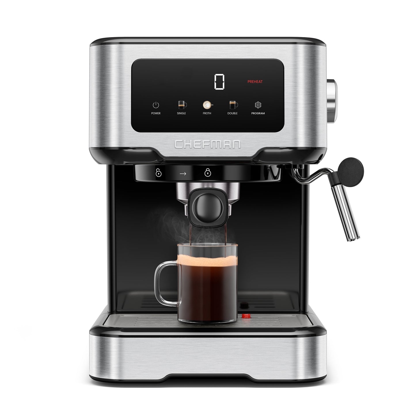 Chefman CraftBrew Espresso Machine w/ Steam Wand and Touch Controls – Stainless Steel