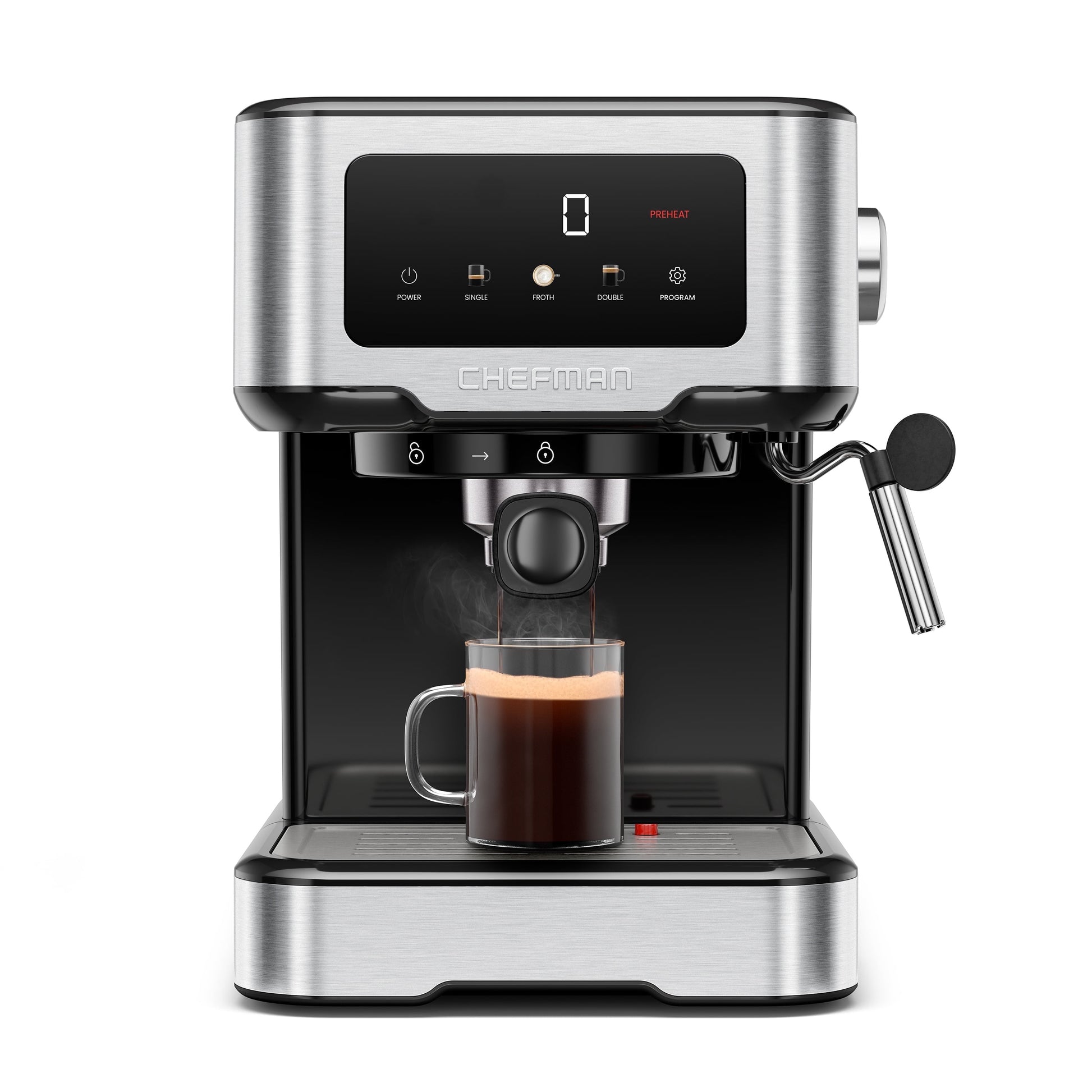 Chefman CraftBrew Espresso Machine w/ Steam Wand and Touch Controls – Stainless Steel
