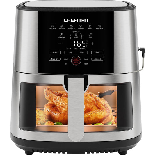 Chefman ExacTemp 8-Quart Easy-View Air Fryer with Wired Cooking Thermometer – Stainless Steel