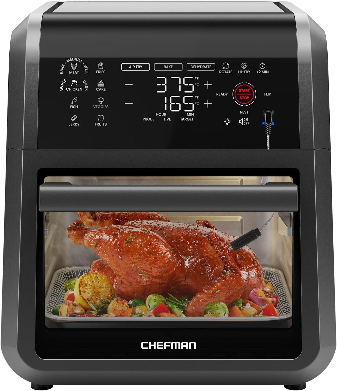 Chefman ExacTemp 12 Quart 5-in-1 Air Fryer with Integrated Smart Thermometer, 28 Presets - Black