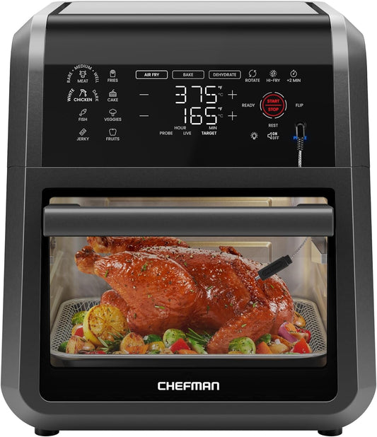 Chefman ExacTemp 12 Quart 5-in-1 Air Fryer with Integrated Smart Thermometer, 28 Presets - Black