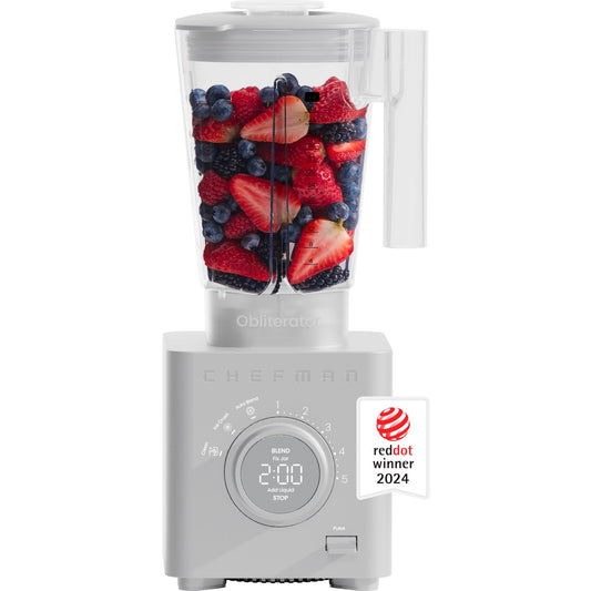 Chefman Obliterator 48 oz Countertop Blender for Smoothies, Motor to Crush Ice, Nuts, and Frozen Fruit with Stainless Steel Blade, Auto Blend Function, Includes Tamper and Scraper - Concrete C101