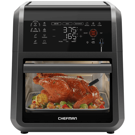Chefman RJ38-RDO-PV12 ExacTemp 12 Quart 5-in-1 Air Fryer with Integrated Smart Thermometer, 28 Presets - Black