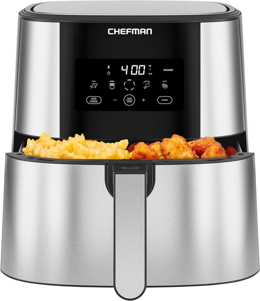 Chefman Turbofry Air Fryer with Basket Divider, 8 Qt Capacity - Stainless Steel, New