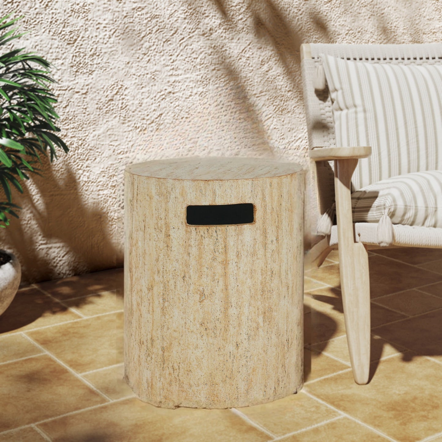 Christopher Knight Home Outdoor Round Propane Tank Cover, Lightweight Concrete Side Table, Travertine Beige