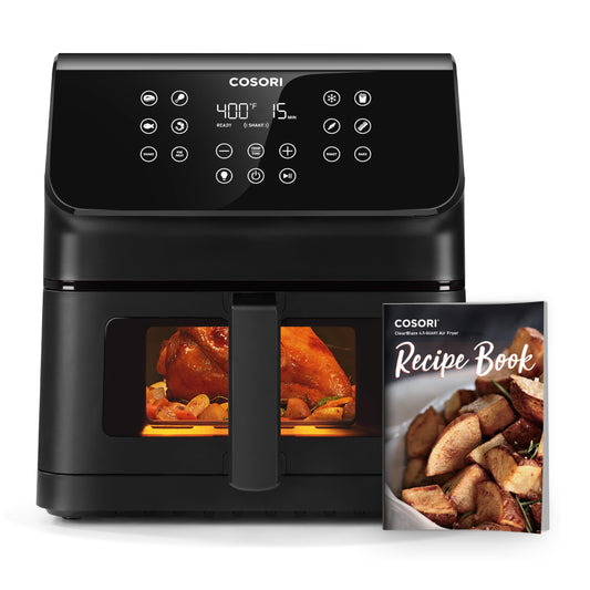 Clear Window Air Fryer, 6.5 Quart Large Compact Airfryer, 12 One-Touch Savable Custom Functions, Cookbooks and Online Recipes, Nonstick and Dishwasher-Safe