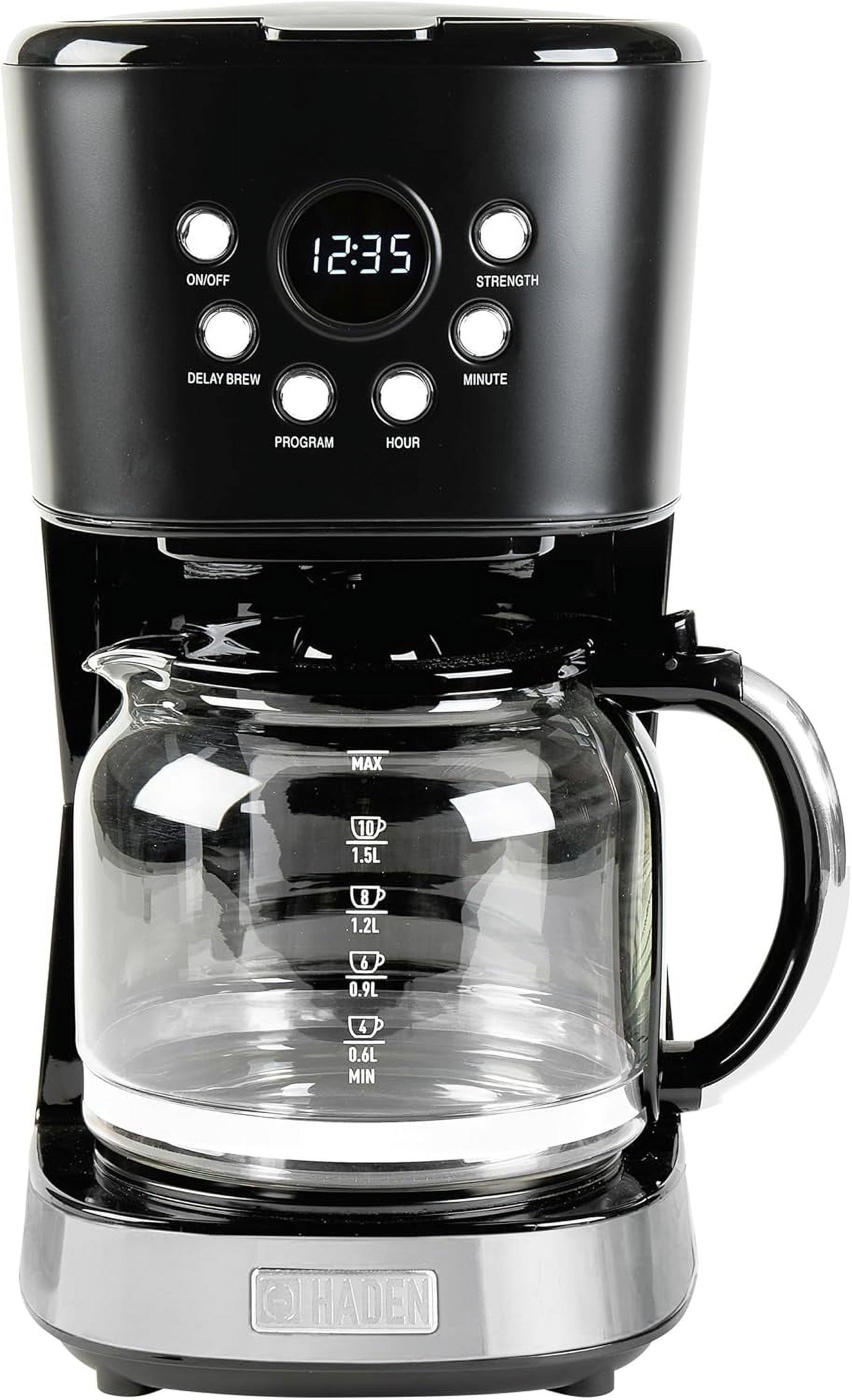 Coffee Machine, 12 Cup Programmable Drip Coffee Maker with Auto Shut-Off Function and Reusable Washable Water Filter, Black & Chrome