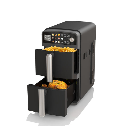 Cofiyard 10-QT Dual Large Air Fryer, XL 2-Basket Air Fryer, 10-in-1 Technology Double Cooks 4 Foods at Once, Smart Finish & Match Cook, Air Fry, Broil,Bake, Easy Meals, Easy Clean and Dishwasher Safe