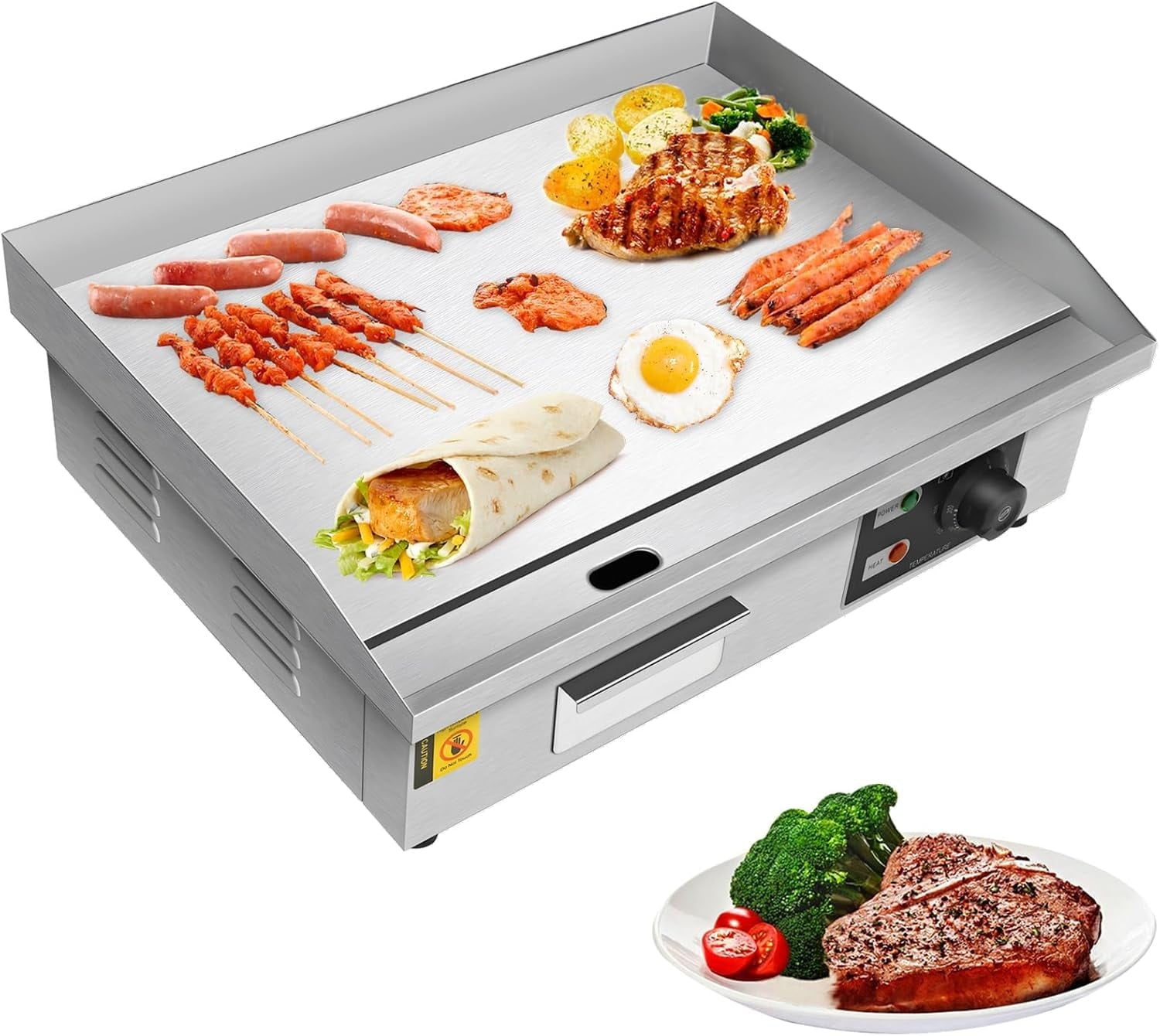 Commercial Electric Griddle, 22" 110V Teppanyaki Flat Top Grill, 3000W Countertop Griddle with Iron Non-Stick Cooking Plate, 0-572? Adjustable Temp Control Teppanyaki Grill