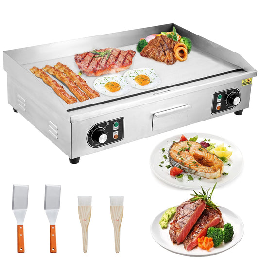 Commercial Electric Griddle 3000W Electric Countertop Griddle Nonstick 110V Stainless Steel Teppanyaki Flat Grill with Adjustable Temperature Control 122°F-572°F (NO PLUG)