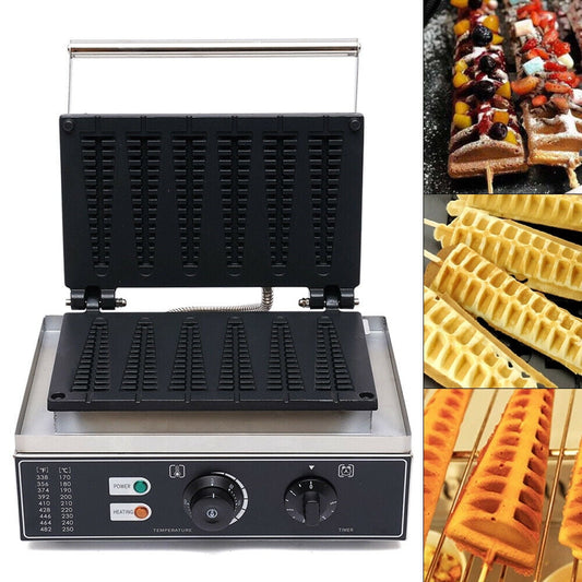 Commercial Nonstick 1550W Electric 6pcs Stick Waffle Maker Dessert Baker Iron 6 Stick Waffle Maker w/ Time Temperature Control 50-300? Non-stick Coating Pan Waffle Maker Waffle Baker Non-stick Coating