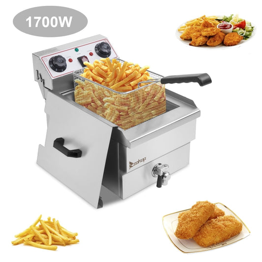 Commercial Stainless Steel Deep Fryer - 60-Min Timer & Adjustable Thermostat, 12L Capacity with Oil Drain & Splash Cover - for Restaurants, Fast Food, Home Use