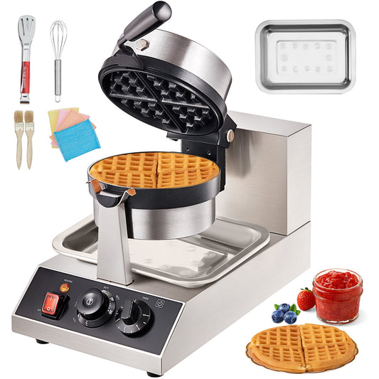 Commerical Round Waffle Maker 1300W Rotatable Non-Stick Waffle Iron 120V