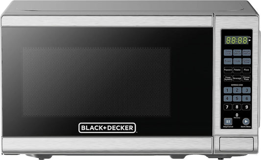 Compact 0.7 Cu. Ft. 700W Digital Countertop Microwave with LED Lighting, Child Safety Lock, Stainless Steel Design