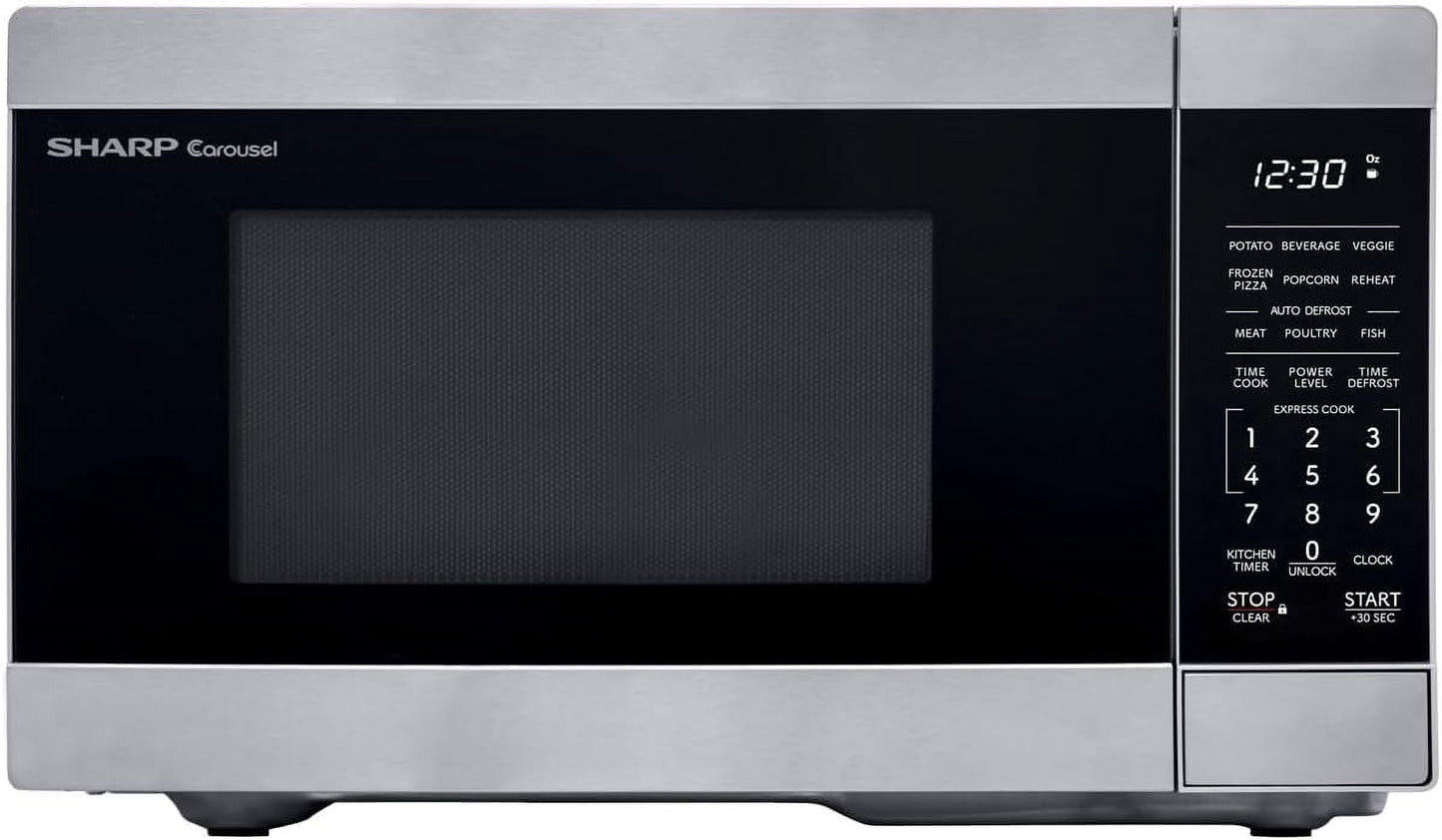 Compact 0.7 Cu.Ft Stainless Steel Countertop Microwave Oven, Energy-Efficient, Space-Saving Design, Quick Heating, Easy-to-Clean