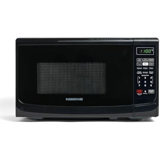 Compact Countertop Microwave with Child Lock & LED Lighting - 0.7 Cu. Ft., Grey Interior, Retro Black - Space-Saving Deal for Apartments & Dorms | Energy Efficient, Safe for Kids, Compact Design