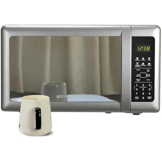 Compact Countertop Microwave Oven - 10 Power Levels + Child Lock, 0.7 Cu. Ft, Silver for Small Kitchens | Deal with Auto Menus & Glass Turntable