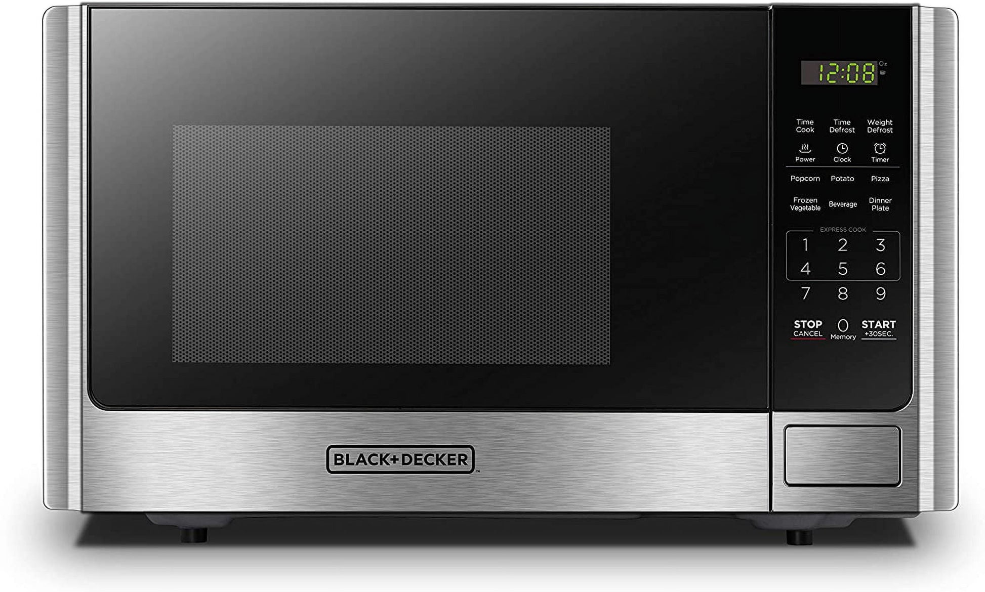 Compact Digital Microwave Oven with Turntable, Push-Button Door, Child Lock, Stainless Steel Design, 0.9 Cu. Ft Capacity