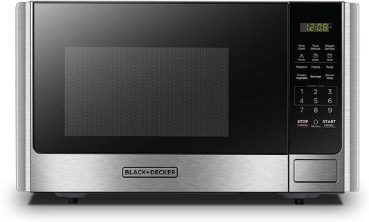 Compact Digital Microwave Oven with Turntable, Push-Button Door, Child Lock, Stainless Steel Design, 0.9 Cu. Ft Capacity