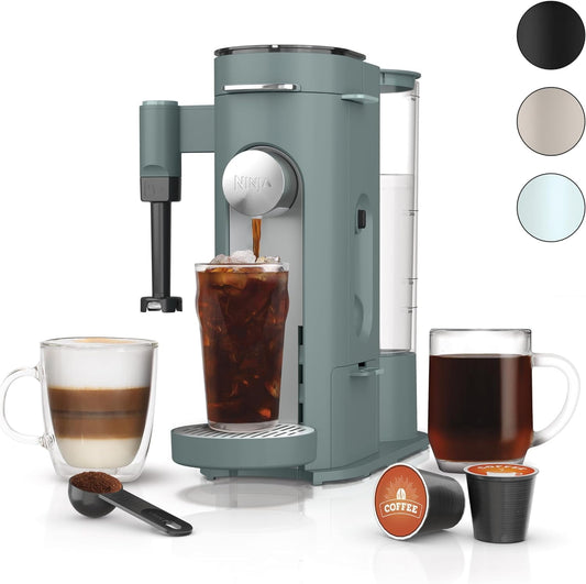 Compact Single-Serve Coffee Maker with Built-In Milk Frother, Compatible with K-Cup Pods, Brews 6oz to 24oz Cups, Iced Coffee Setting, 1550W, Sage Green
