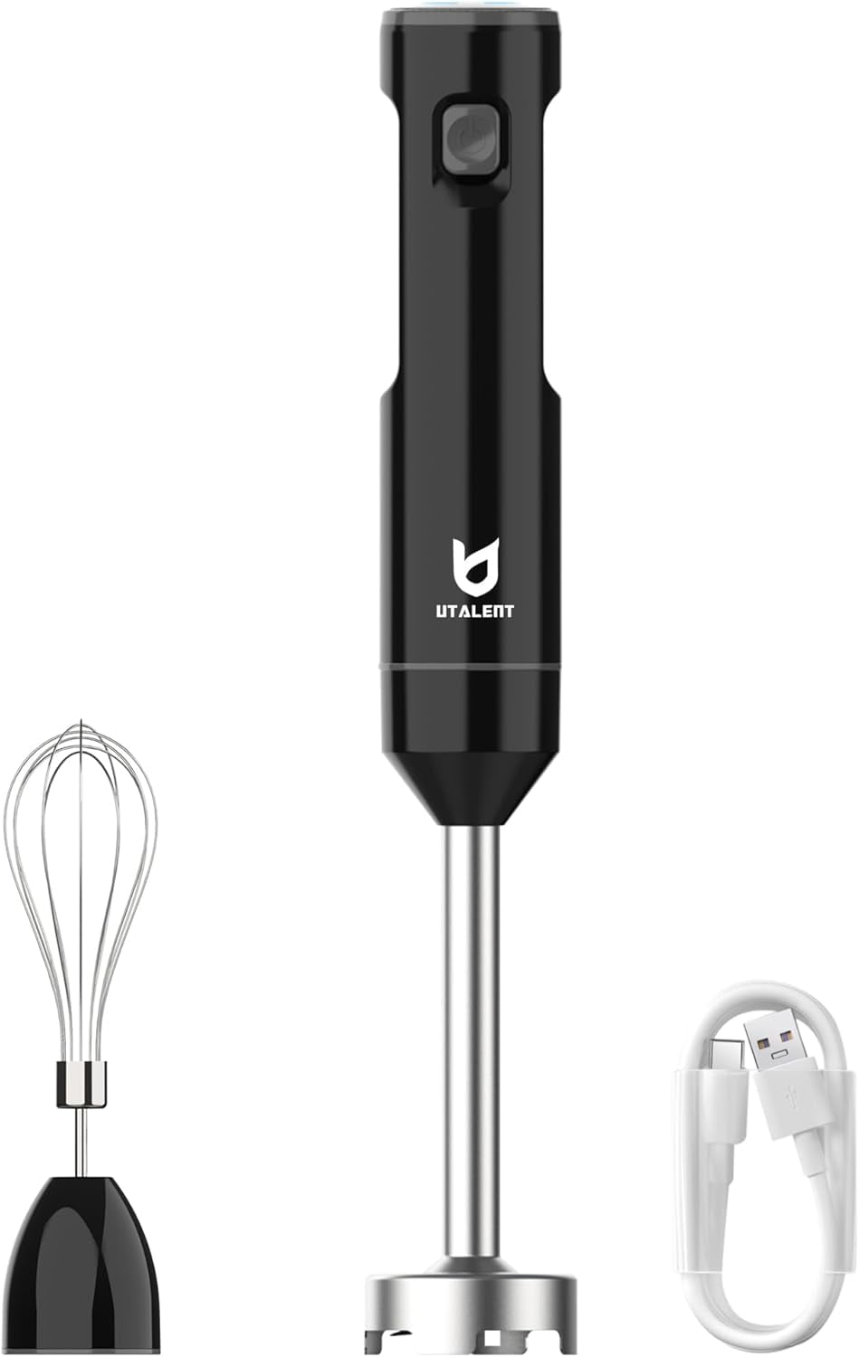 Cordless Hand Blender, Unbranded Variable Speed Immersion Blender handheld Rechargeable, with USB-C Charging Cable, Egg Whisk, for Smoothies, Milkshakes, Hummus and Soups – Black