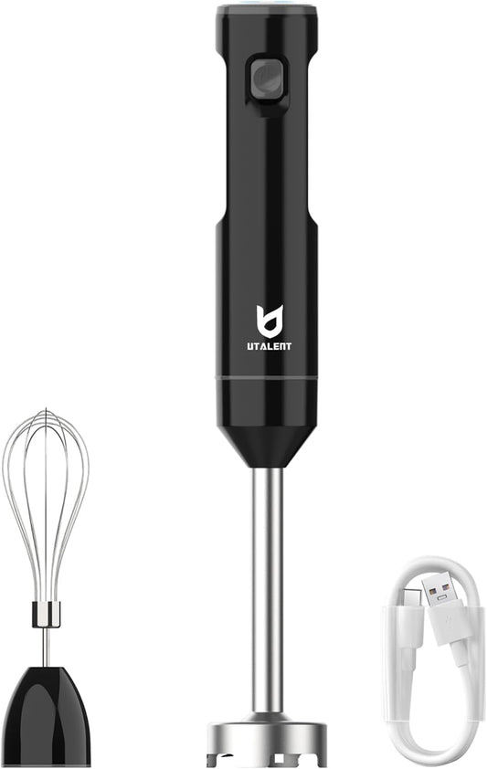 Cordless Hand Blender, Unbranded Variable Speed Immersion Blender handheld Rechargeable, with USB-C Charging Cable, Egg Whisk, for Smoothies, Milkshakes, Hummus and Soups – Black